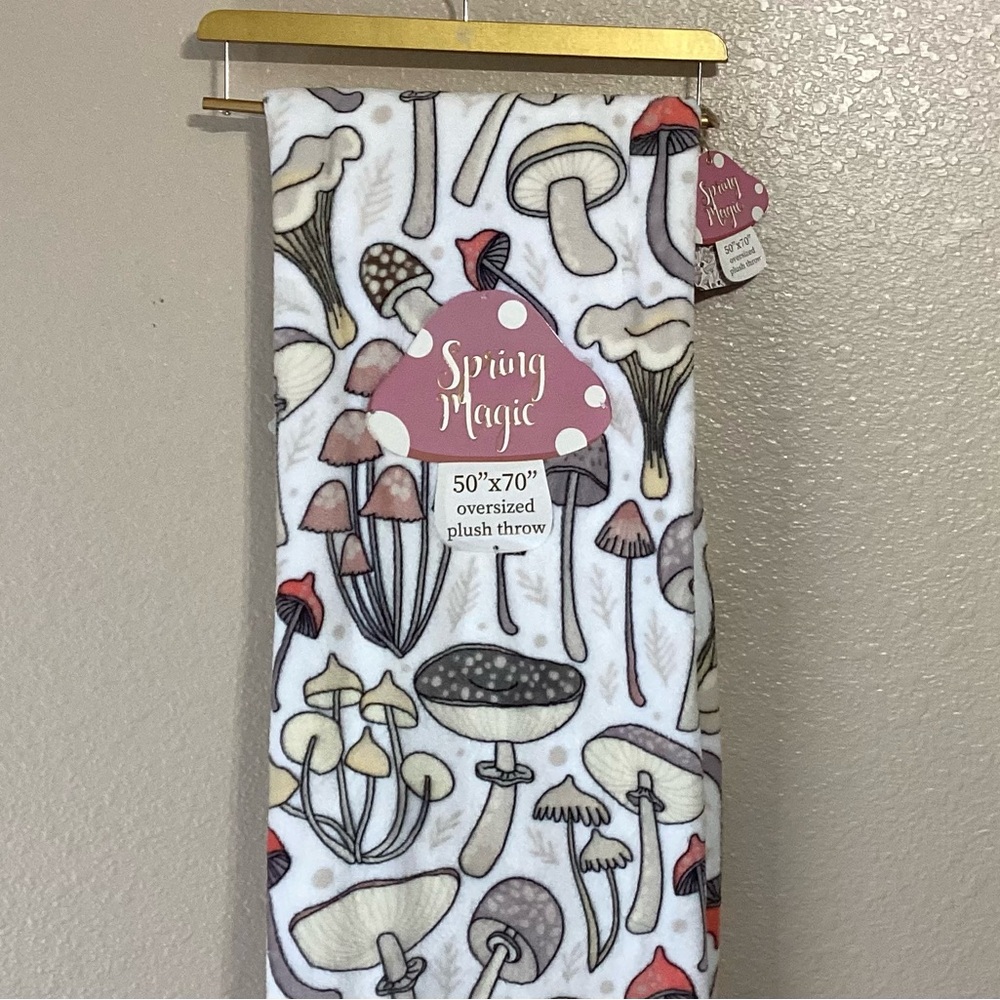 White Assorted Mushrooms Oversized Plush Throw